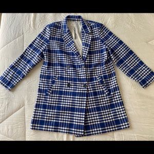 POPSUGAR - Double Breasted Coat - Blue/White Plaid